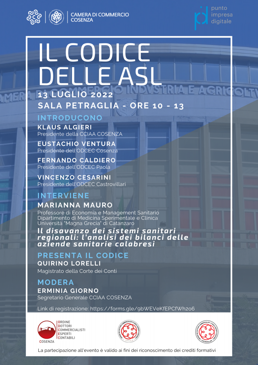 Locandina di presentazione "Codice delle ASL" 13 luglio 2022 dalle ore 10 alle 13